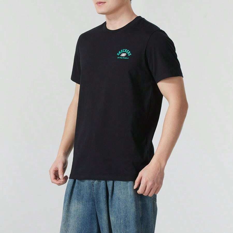 Skechers Unisex Crew Neck Short Sleeve T-Shirt, Loose Fit Casual Top L225U070-0018 - Black - View 1