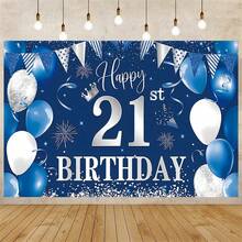 1 pièce Toile de fond en polyester durable de 82.7x59 pouces, motif de ballons bleu marine et paillettes argentées & confettis, style classique de fête, bannière rectangulaire pour fête, résistante à la décoloration et lavable, convient pour les célébrations d'anniversaire de 18 à 90 ans, utilisation intérieure et extérieure - Voir 23