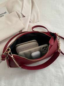 2026 New Fashion Classic Versatile Letter Graphic Decor Solid Color Waterproof PU Fabric Shoulder Bag/Crossbody Bag, Suitable For Shopping, Foldable - 紅色 - 查看 9