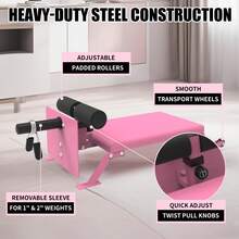 Hodeffior Nordic Curl Bench With Wheels, Leg Curl Machine For Home Gym, Hamstring & Glute Workout Equipment For Nordic Reverse Curls, Compact, 200Kg Capacity - Pink - View 3