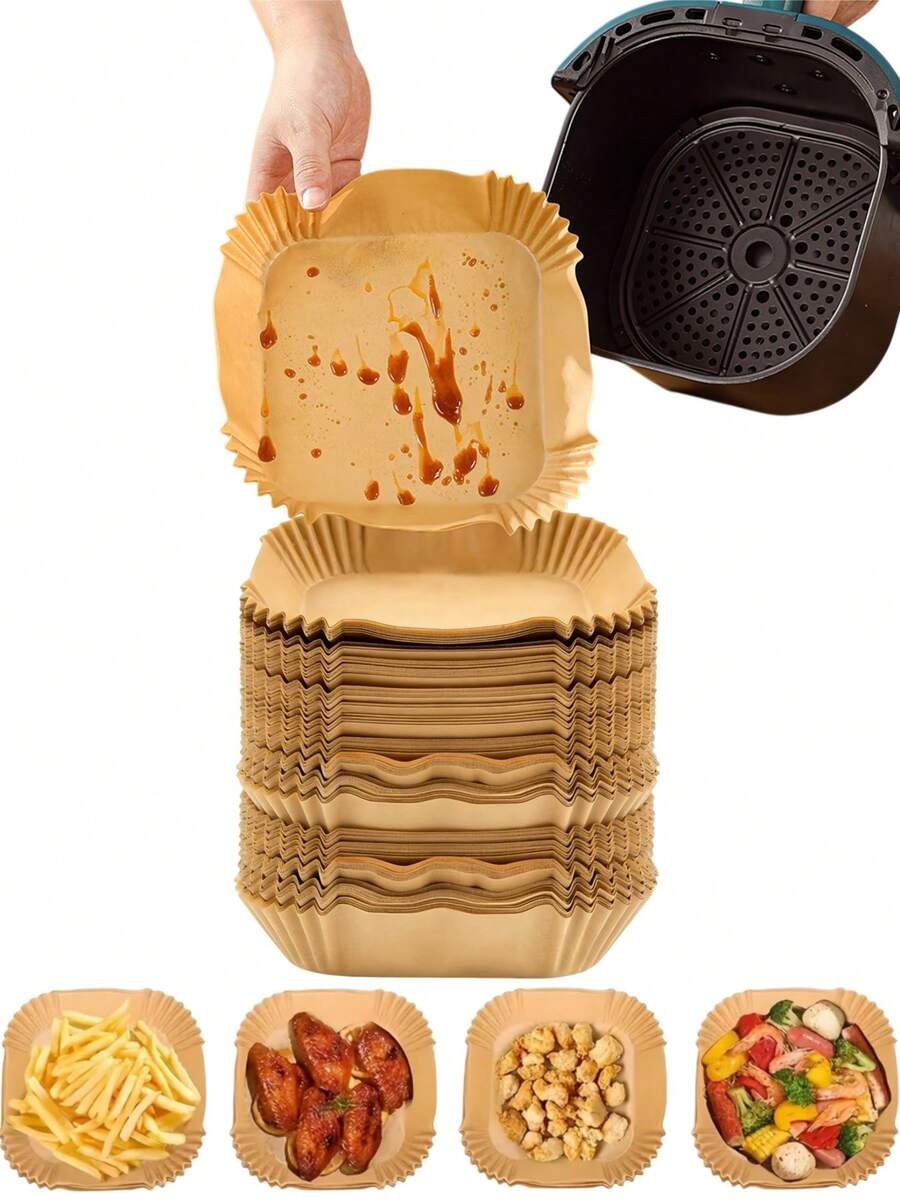 500pcs Square Air Fryer Liners, No Hassle Cleaning, Slouchy Chef's Companion: Heavy Duty Air Fryer Parchment Paper Mats, Say Goodbye To Sticky Mess! Disposable Square Air Fryer Liners, Non-Stick And Leak-Proof, Premium Disposable Air Fryer Inserts - Material, Heat Resistant, Space-Saving Square Air Fryer Baking Paper Mats, Suitable For Daily Cooking