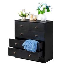 Black 5 Drawer Dresser For Bedroom, Modern Wood Dresser Chest Of Drawers, Pink Bedroom Dressers Nightstand For Girls, Anti-Tipping Device, Rose Gold Metal Handle, Living Room, Hallway, Office - màu đen - Xem 5