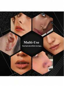 2pcs Funky Titanium Cubic Zirconia Lip Studs Medusa Piercing Jewelry Labret Jewelry Monroe Lip Rings Threadless Lip Rings Studs,Piercing Taper Insertion Pin For Threadless Lip Studs Tragus Nail Conch Cartilage Helix Earring Stud For Women Men For Daily Decoration - Lip Stud - View 2