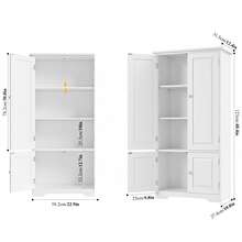 Furchen Aparador de Cocina, Mueble de Cocina Despensa Blanco, Mueble Despensa con 4 Armarios, Estantes Ajustables, para salón, Dormitorio, Oficina 58,2 x 31,5 x 123 cm - Blanco - Ver 3