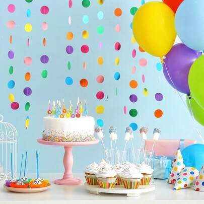 1pc Colorful Round Banner, Colorful Paper Flower Garland Decoration, Hanging Colorful Garland Round Dots, Birthday Party Decoration, Wedding, Shower, Party Supplies, Home Decoration, Wall Hanging Decoration, Anniversary