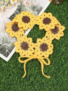 1pc Bohemian Style Yellow Knitted Sunflower Headband - Yellow - View 2
