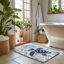 1pc Turquoise Ocean Shark Design Carpet, Suitable For Bathroom, Kitchen, Laundry Room - Ocean Element Spring Carpet, Doormat, Small Rug, Welcome Mat, Carpet, Mat, Outdoor Doormat, Kitchen Rug, Home Decor, Front Door Mat, Area Small Rug, Outdoor Mat, Home Decor, Area Rug, Garden Carpet, Washable Carpet, Suitable For Party Decoration, Enhance Home Style, Necessary Decoration To Add Holiday Charm, Improve Happiness, Home Decor - Multicolor - View 5