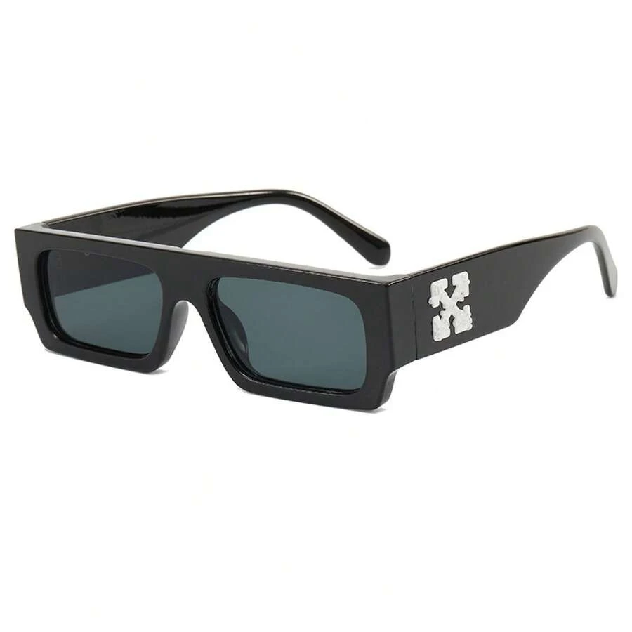 2021 Stylish Small-Face Black Sunglasses With Square Frame, Plain Lenses, Snowflake Accessories, European And American Style Glasses, UV400 - Black and Gray - View 1
