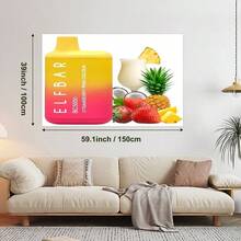 2D Flat - Elf Bar BC5000 Disposable Vape | Strawberry Pin Colada Flavor, Yellow-Pink Gradient, Official Licensed 2D Wall Hanging, Fabric, 90g/M², Polyester, Ideal For Valentine'S Day & Holiday Gift, Home Decoration Tapestry - 1PC - Xem 4