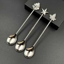 3/6pcs Vintage Coffee Spoon Set, Creative Star & Leaf Dessert Spoons, European Style Tea Stirring Spoons, Ice Cream Scoops, Small Spoons For Afternoon Tea, Gift - Gold and Silver - View 4