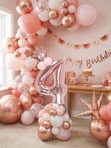 27pcs/Set 32-Inch Rose Gold Number 0-9 Balloons, Mini Rose Gold Crown, For Birthday Party Decorations, Babyshower Balloon Set - Rose Gold - View 7
