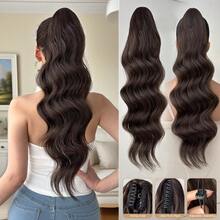 24-Inch Ombre Brown-Gold Wavy Thermoplastic Fiber Synthetic Ponytail Hair Extension, Claw Clip Ponytail Hair Accessory Suitable For Women's Party And Daily Use - Two-Tone - View 7