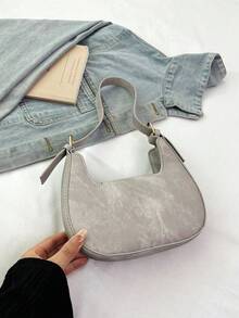 2024冬季新款韩版新月形休闲单肩包，时尚链条简约斜挎包，女士款 - 淺灰色 - 查看 7