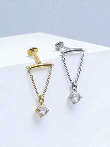 1 st gängad stift med kubisk zirkonia i läppstiftsset, kubisk zirkonia-hänge i brosk, moderiktiga mjuka broskpiercingörhängen - Kedjan invändig gänga - Visa 7