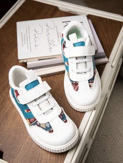 Kids Floral Patchwork Hook And Loop Casual Sneakers