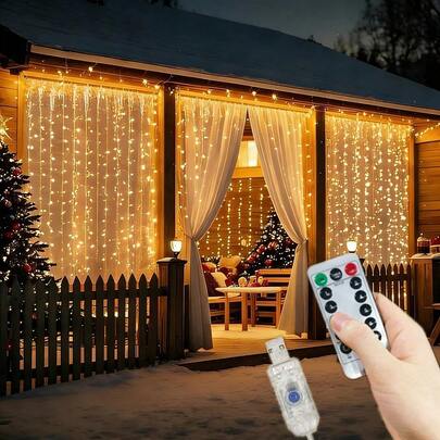 8 Lighting Modes Starry Sky Twinkle, USB Powered Romantic Wedding Backdrop Hanging Lights, LED Curtain Lights With Remote Control Fairy Lights, Novelty Lighting For Home Bedroom Window Wall. Suitable For Ramadan, Mother's Day, Easter, Valentine's Day Decor, Birthday, Wedding, Party Colorful Lights