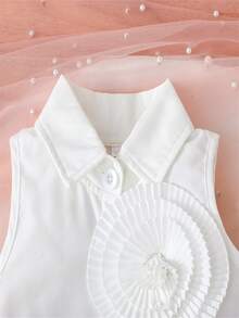 2件套女婴碎花无袖立领上衣和百褶口袋裙休闲套装，春夏款 - 粉色 - 查看 4