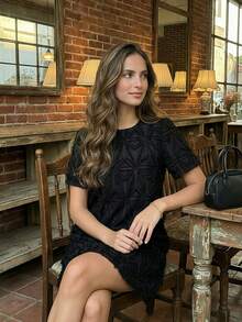 【天使之吻】法式优雅中长连衣裙，2026春夏新品，高端圆领度假风短款连衣裙 - 黑色 - 查看 7