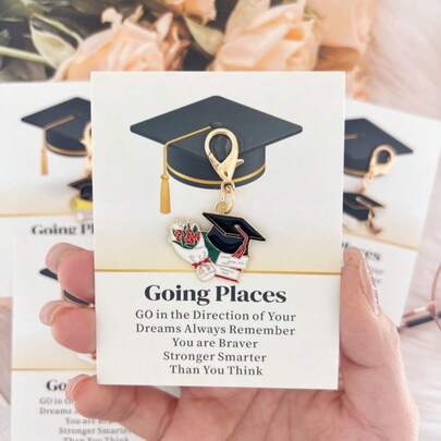 5件套金色博士毕业帽钥匙扣套装，附赠励志卡片（含钥匙扣） - 龙虾扣，耐用锌合金 | 适合学生、同事、朋友 | 适用于考试、毕业、日常鼓励、节日、异地关怀 | 送给挚友的完美贴心礼物 - 生日、圣诞节、感恩节、教师节、婚礼、毕业