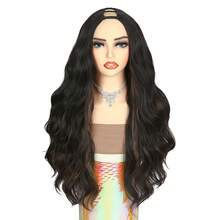 V Part Wig Body Wave 150% Density Upgrade U Part Beginner Friendly Body Wave 28inches Loose Curly Wig ( Black/ Brown Highlights) Full Head Clip In Hair Hair Topper Syntehtic Curly Wig Balck Curly Wave Wig Full Long Wave Wig For Women Daily Life Or Party - Multicolor - View 9