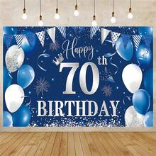 1 pièce Toile de fond en polyester durable de 82.7x59 pouces, motif de ballons bleu marine et paillettes argentées & confettis, style classique de fête, bannière rectangulaire pour fête, résistante à la décoloration et lavable, convient pour les célébrations d'anniversaire de 18 à 90 ans, utilisation intérieure et extérieure - Voir 36