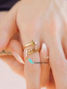 Custom Cross Name Rings For Women 18K Gold Plated "Faith" Scripture Cross Ring Bible Verse Ring, Scripture Ring, Adjustable, Hypoallergenic, Christian Woman Gifts - Multicolor - View 4