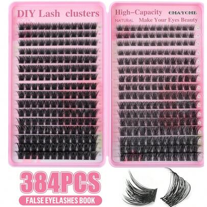 CMAYOME 384/544pcs C-Curl Mixed Length 8-16mm Fluffy & Lightweight Natural Eyelash Extension Kit, Reusable Eyelash Clusters, C-Curl Individual False Eyelashes