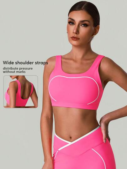 女士圆领宽肩带防震聚拢露背瑜伽健身运动文胸，四季皆宜