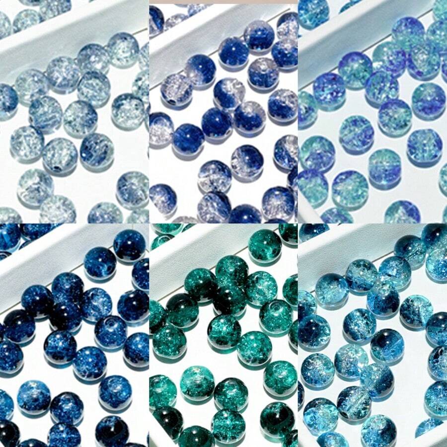 10mm Blue & Black Flower Glass Beads, 45pcs/String Jewelry Making Supplies - Blue-black - View 1