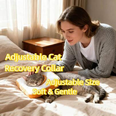 Adjustable Cat Cone Collar, Soft Cat Collar, Cat Post-Op Cone Collar, Cat & Kitten Elizabeth Collar, Cat Collar, Elizabeth Era Kitten Collar, Bread Cat Cone Collar, For Kittens & Adult Cats, Prevent Licking Wounds Protect Dog Neck Accessories (Toast, M)