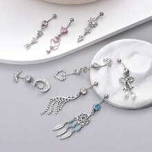 15PCS 14G Stainless Steel Belly Button Rings With AAA Cubic Zirconia - #4-silvertone-charm - View 4