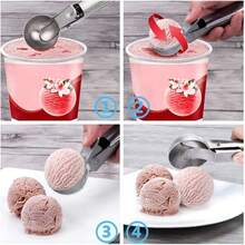 1pc/2pcs Stainless Steel Dual-Use Ice Cream Scoop, Multifunctional Ice Cream Ball Spoon, Ice Cream & Fruit Spoon - Silver - View 3