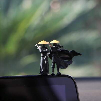 2pcs Retro Swordsman Figurines, Suitable For Car Dashboard, Desk, Office Computer Screen Decor, Exuding Ancient Oriental Charm; Can Be Placed In Pairs To Create A Sense Of Confrontation