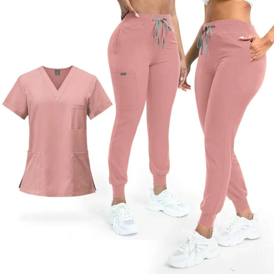 Fashionable Summer Scrubs Doctors & Nurses Washable Work Clothes Hospital & SPA Employees - Unisex Design Comfort - 黑色 - 查看 1