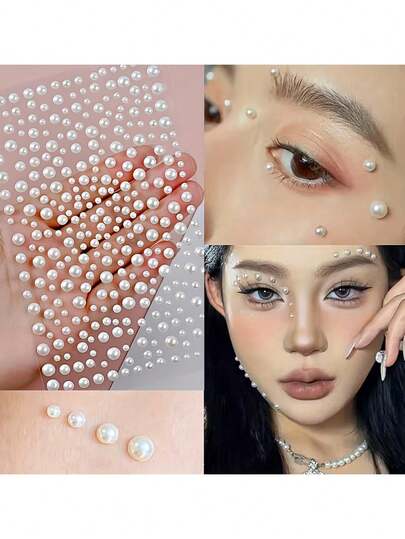 3D Face Decor Stickers | Home Decor Pearl, Shiny White Gems, Suitable For Y2K Music Festival Makeup, Parties And Daily DIY Face, Eyes, Hair, Neck, Arms, Nails Decoration, Cosmetic Accessories