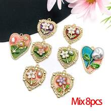 2/8pcs Elegant Flower Enamel Charms Flower Heart Necklaces Pendants Earrings Charms For Jewelry Making Bracelets Necklaces Earrings Keychains DIY Crafts - Multicolor - View 10