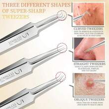 4-Piece Needle Set, Cell Clip, Blackhead Remover, Ultra-Fine Tweezers, Professional Beauty Salon, High-Precision Needle, Cleaning Clip Set - Silver - View 6