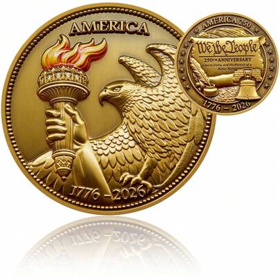 Bộ sưu tập kỷ niệm 250 năm thành lập nước Mỹ (1776-2026) phiên bản giới hạn, hình chim đại bàng bằng đồng và ngọn đuốc tự do, quà lưu niệm.