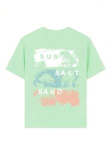 Teen GirlFunny Print Round Neck Short Sleeve T-Shirt, Casual Summer Top - Mint Green - View 4