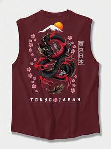 Men's Casual Loose Fit Tank Top, Creative Pattern, Versatile Daily Wear, Relaxed Loose Silhouette, Independent Style - Burgundy - View 2