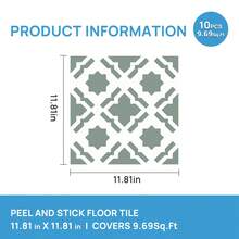 WoStick 10pcs 11.81"X11.81" Removable Self-Adhesive Waterproof Floor Stickers, Suitable For Rental Bedroom Laundry Room, Moroccan Pattern - Patterned Tile Flooring - View 14
