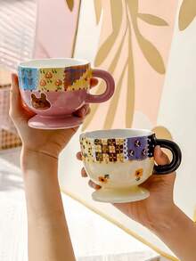 1个创意陶瓷马克杯，可爱精致的下午茶杯，时尚少女咖啡杯，高品质早餐牛奶果汁杯，釉下彩粥饮杯，办公水杯，情侣杯，礼品 - 彩色 - 查看 2