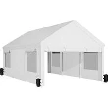 JAMFLY Carport, Heavy Duty Carport With Roll-Up Windows, Portable Garage With Removable Sidewalls & Doors, Car Canopy With Sandbags And All-Season Tarp For Car Boat Truck Motorcycle - 白色 - 查看 10