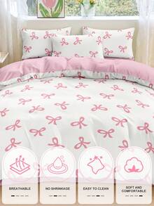 2/3pcs Bedding Set, Pink Bow Printed Soft & Comfortable Bedding, Sweet Girl Style Bedroom Decor, Breathable Anti-Dust Microfiber Duvet Cover, Suitable For Single/Double/King Size Bed, Includes 1 Duvet Cover And 2/1 Pillow Shams, Holiday Gift, Autumn Decor - Multicolor - View 6