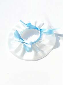 Adjustable Pet Bow Tie Collar, Cute Cat Dog Saliva Bib Photo Prop Accessory - Blue and White - View 3