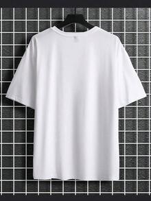 Plus Size Men Clothes, Letter Print Crew Neck Short Sleeve Casual T-Shirt, Classic, Versatile,   For Men - 白色 - 查看 2