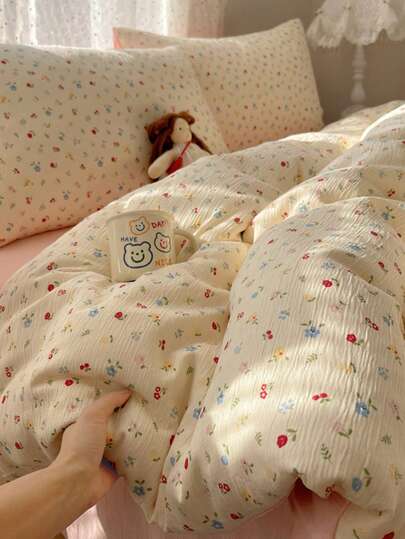 3pcs 100% Polyester Ditsy Floral Lightweight Comforter Set, 2 Pillow Shams + 1 Comforter Cover (No Bed Sheet)