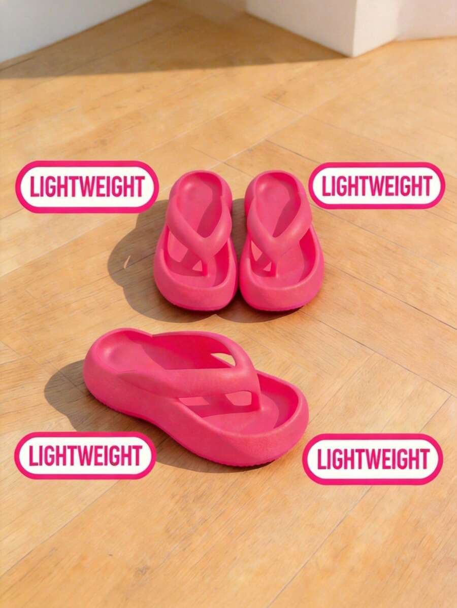 Women's Thick-Soled Flip Flops, Summer Fashion Outdoor Non-Slip Wedge Sandals, Beach Slippers - Hot Pink - View 1