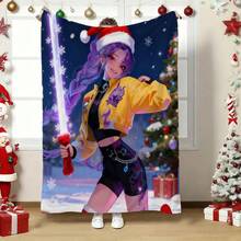 A K-POP Idol Festive S Hat & Neon Sword Pose Art Printed Flannel Blanket. Soft And Comfortable, This Warm And Cozy Blanket Is Perfect For Sofas, Bay Windows, Office Naps, Decorations, Easter Gifts, And Thanksgiving Decorations. - White - View 2