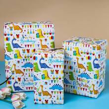 1卷彩色恐龙主题礼品包装纸，适用于生日派对、节日礼物、派对小礼品和节日礼品包装 - 多色 - 查看 2